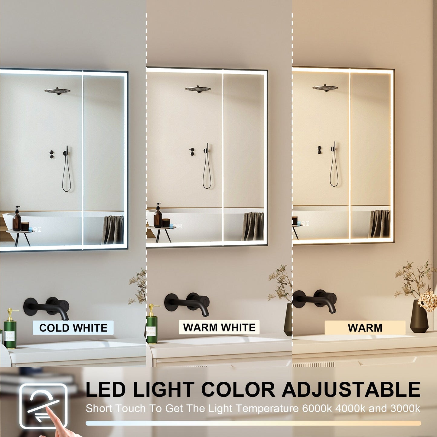 Forclover 30-in x 30-in Lighted LED Fog Free Surface/Recessed Mount Black Soft Close Medicine Cabinet with Outlet