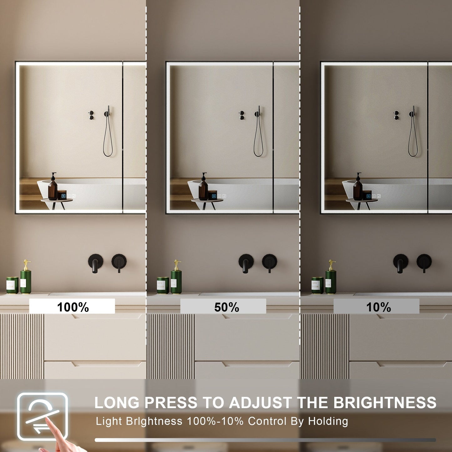 Forclover 36-in x 30-in Lighted LED Fog Free Surface/Recessed Mount Black Mirrored Soft Close Medicine Cabinet with Outlet