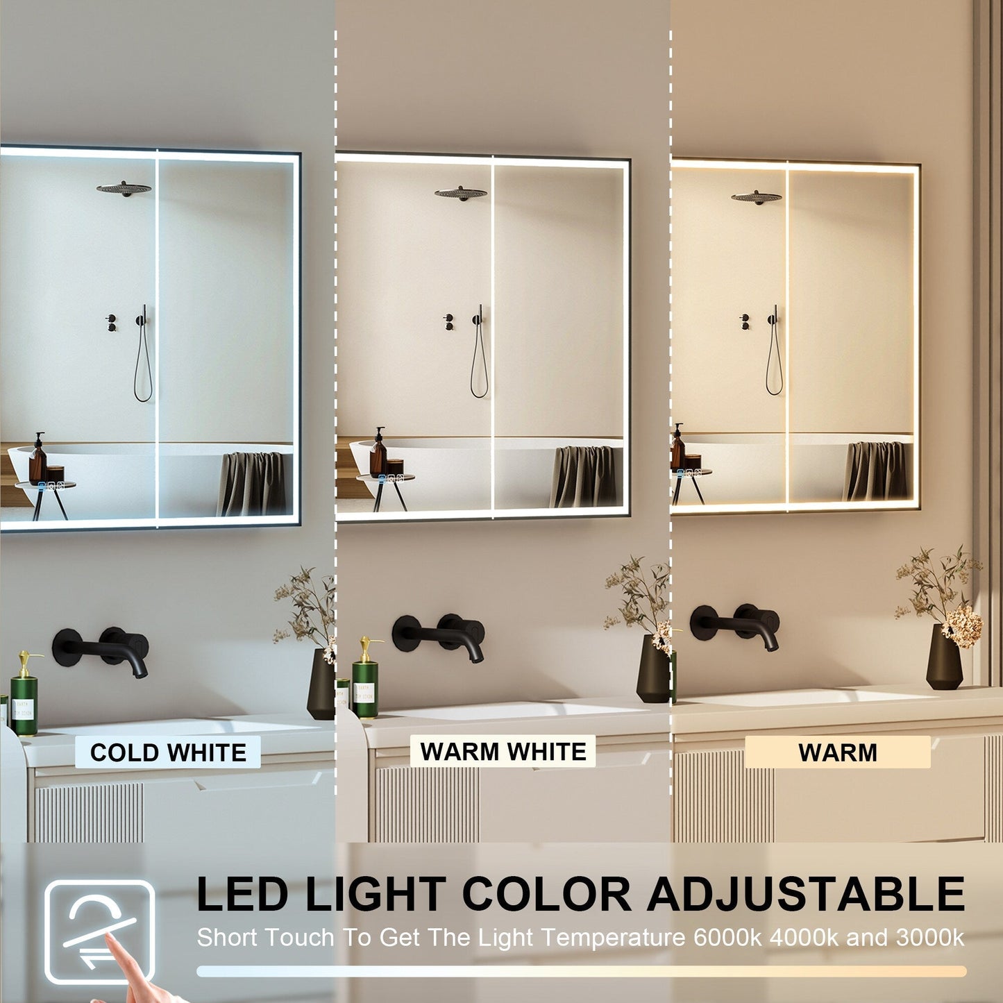 Forclover 36-in x 30-in Lighted LED Fog Free Surface/Recessed Mount Black Mirrored Soft Close Medicine Cabinet with Outlet