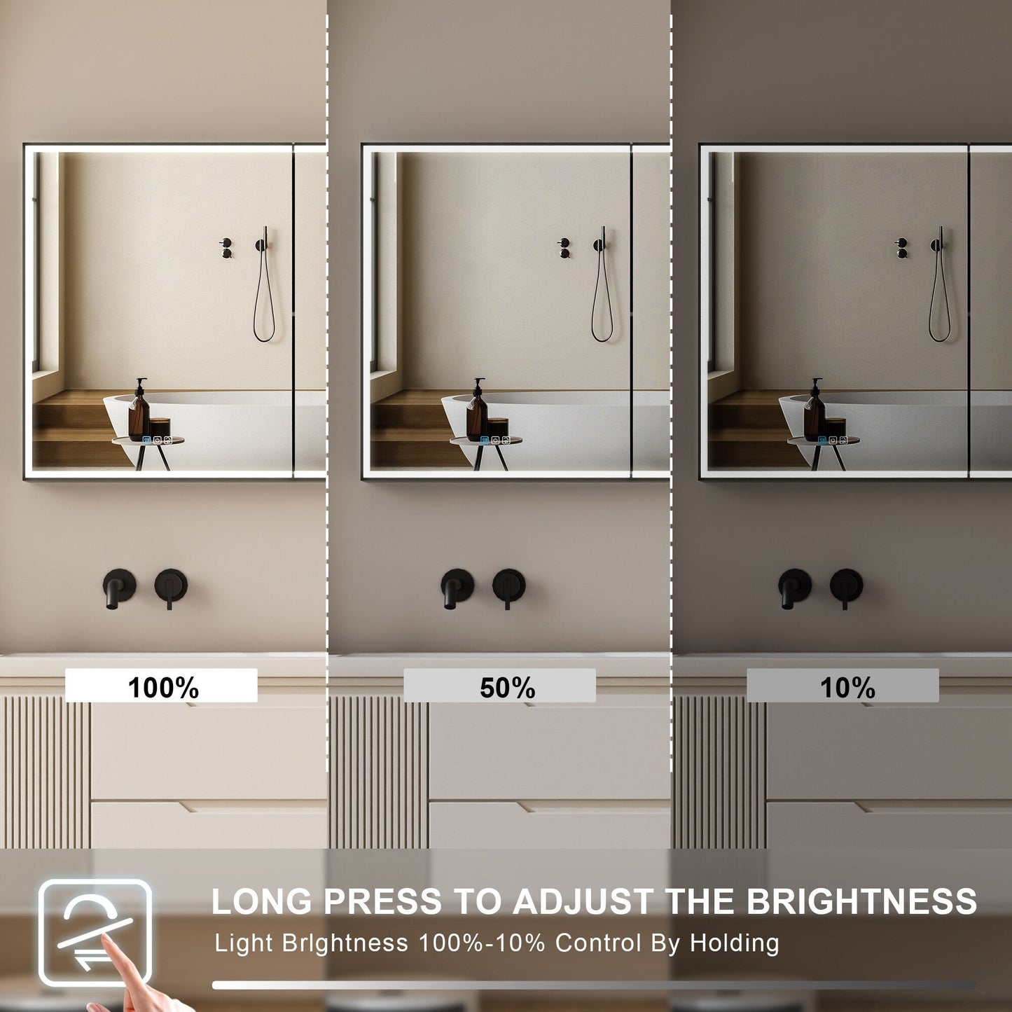 Forclover 48-in x 30-in Lighted LED Fog Free Surface/Recessed Mount Black Mirrored Soft Close Medicine Cabinet with Outlet
