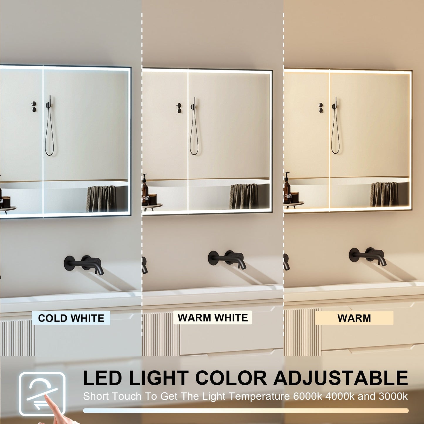 Forclover 48-in x 30-in Lighted LED Fog Free Surface/Recessed Mount Black Mirrored Soft Close Medicine Cabinet with Outlet