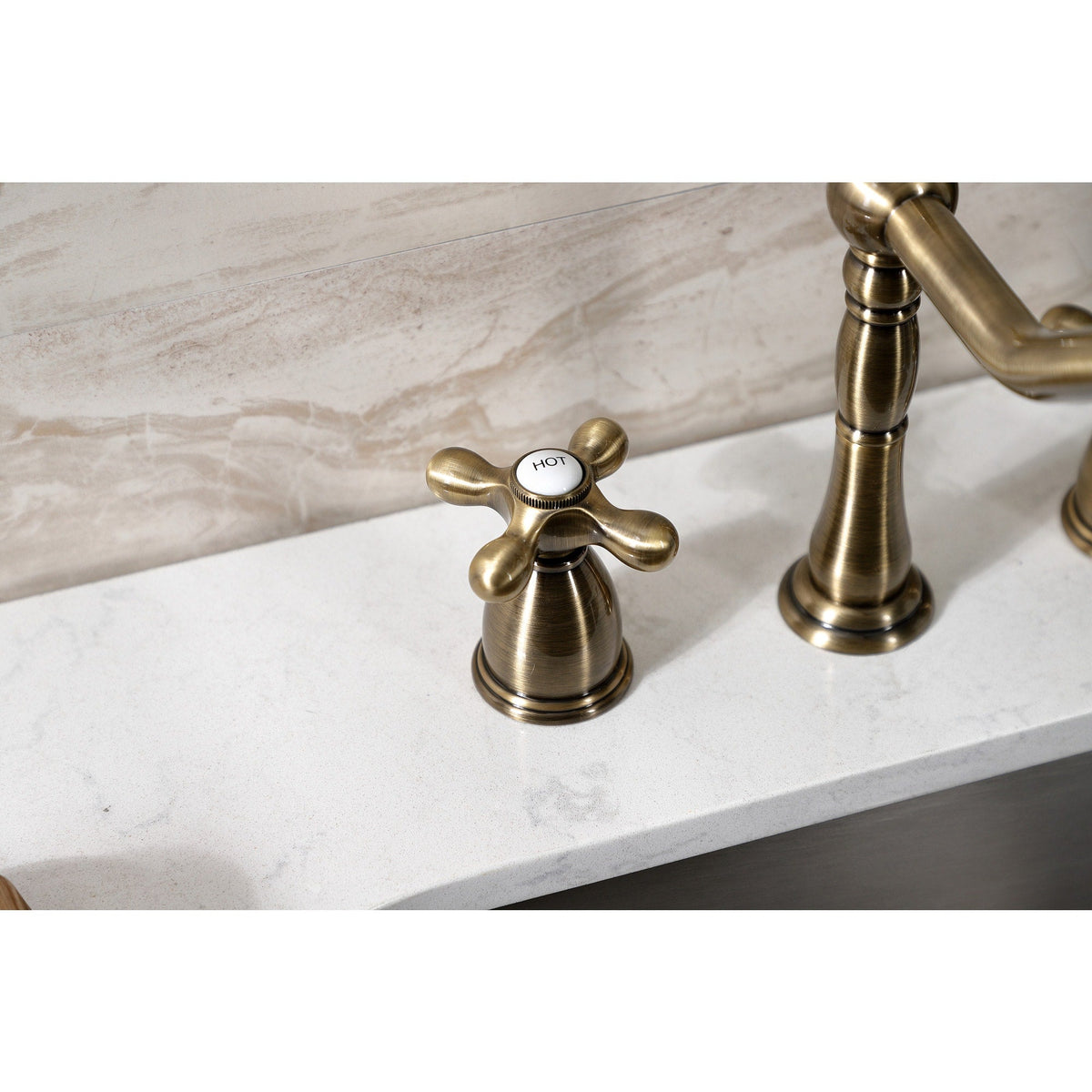 Elements of Design New Orleans Antique Brass 2-Handle Deck-Mount Bridge Kitchen Faucet