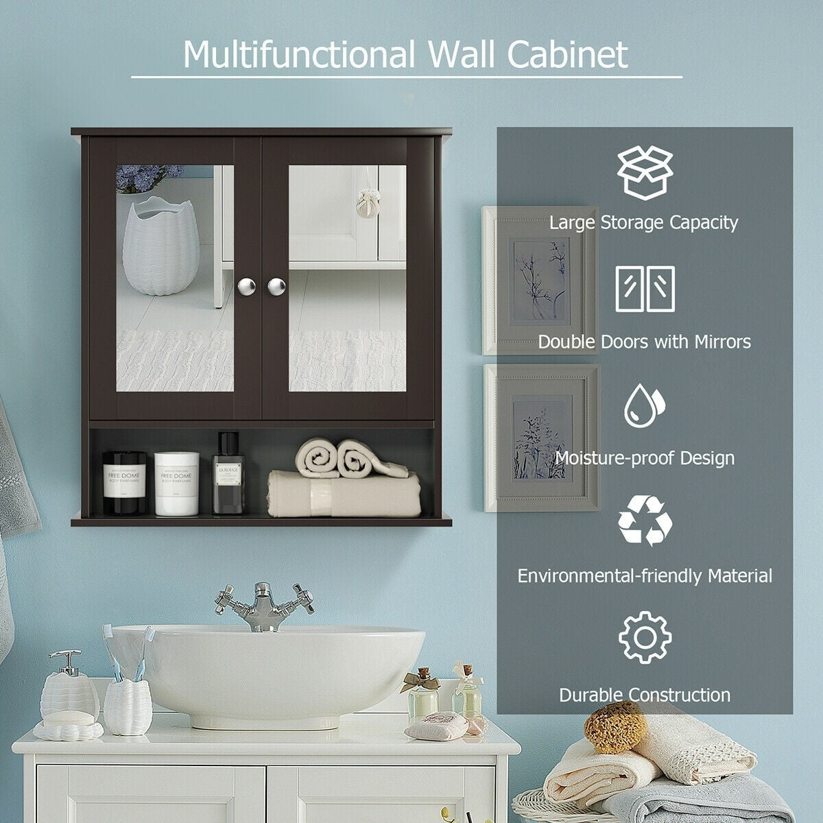 Forclover 22-in x 23-in Surface Mount Brown Mirrored Soft Close Medicine Cabinet