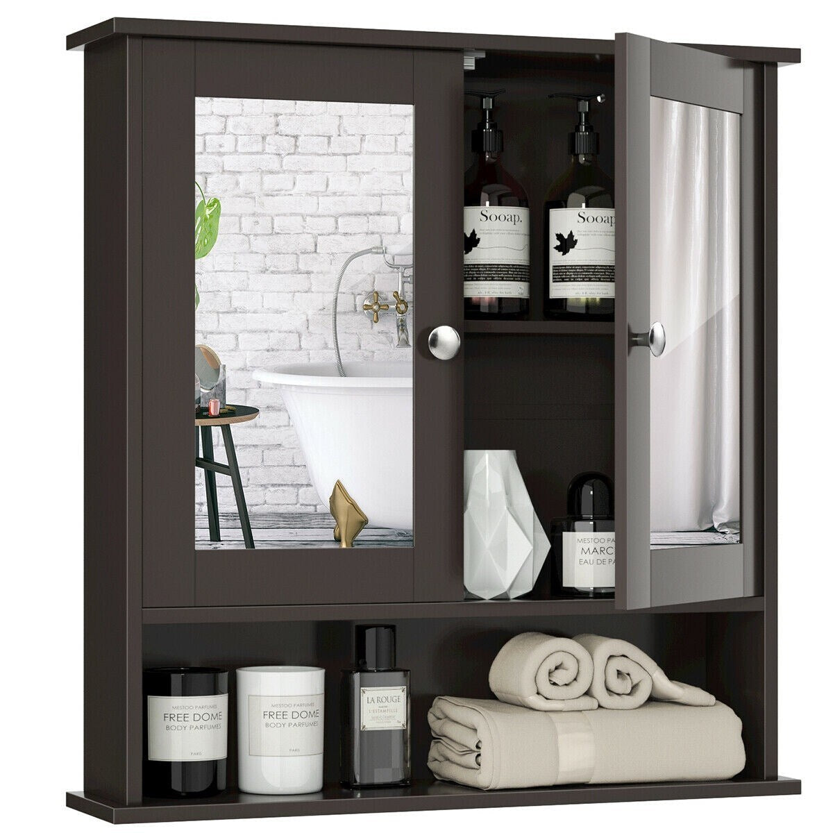 Forclover 22-in x 23-in Surface Mount Brown Mirrored Soft Close Medicine Cabinet