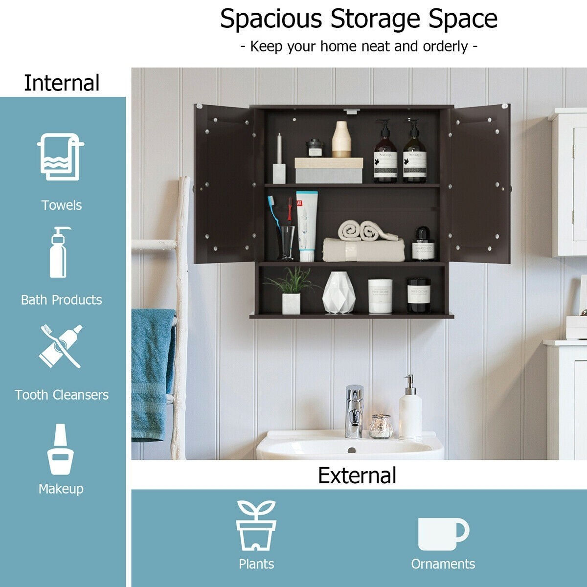 Forclover 22-in x 23-in Surface Mount Brown Mirrored Soft Close Medicine Cabinet