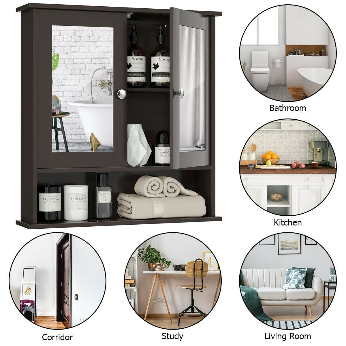 Forclover 22-in x 23-in Surface Mount Brown Mirrored Soft Close Medicine Cabinet
