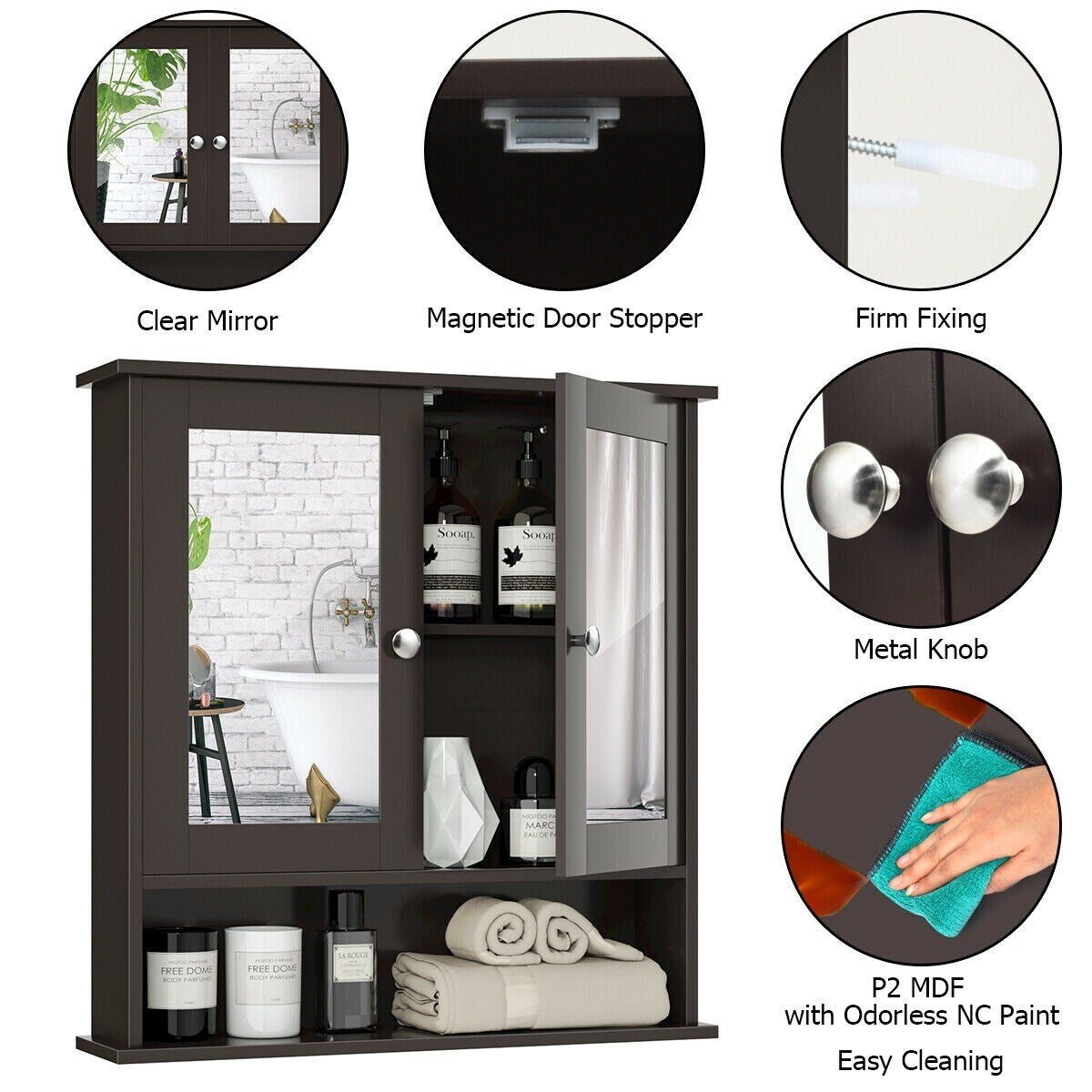 Forclover 22-in x 23-in Surface Mount Brown Mirrored Soft Close Medicine Cabinet