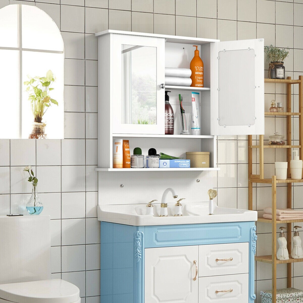 Forclover 22-in x 23-in Surface Mount White Mirrored Soft Close Medicine Cabinet