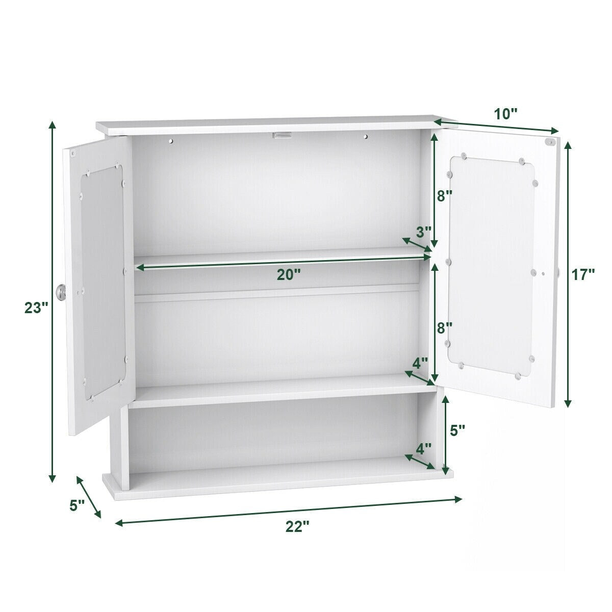 Forclover 22-in x 23-in Surface Mount White Mirrored Soft Close Medicine Cabinet
