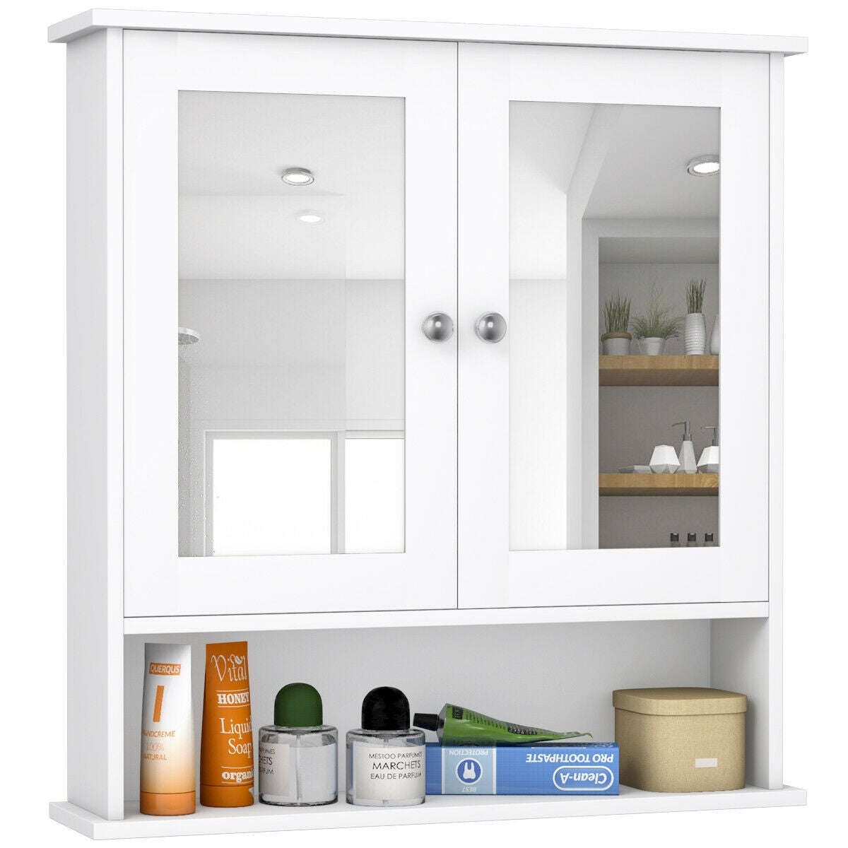 Forclover 22-in x 23-in Surface Mount White Mirrored Soft Close Medicine Cabinet