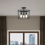 Quoizel Wolfeboro 14-in Matte Black Farmhouse Semi-Flush Mount Light