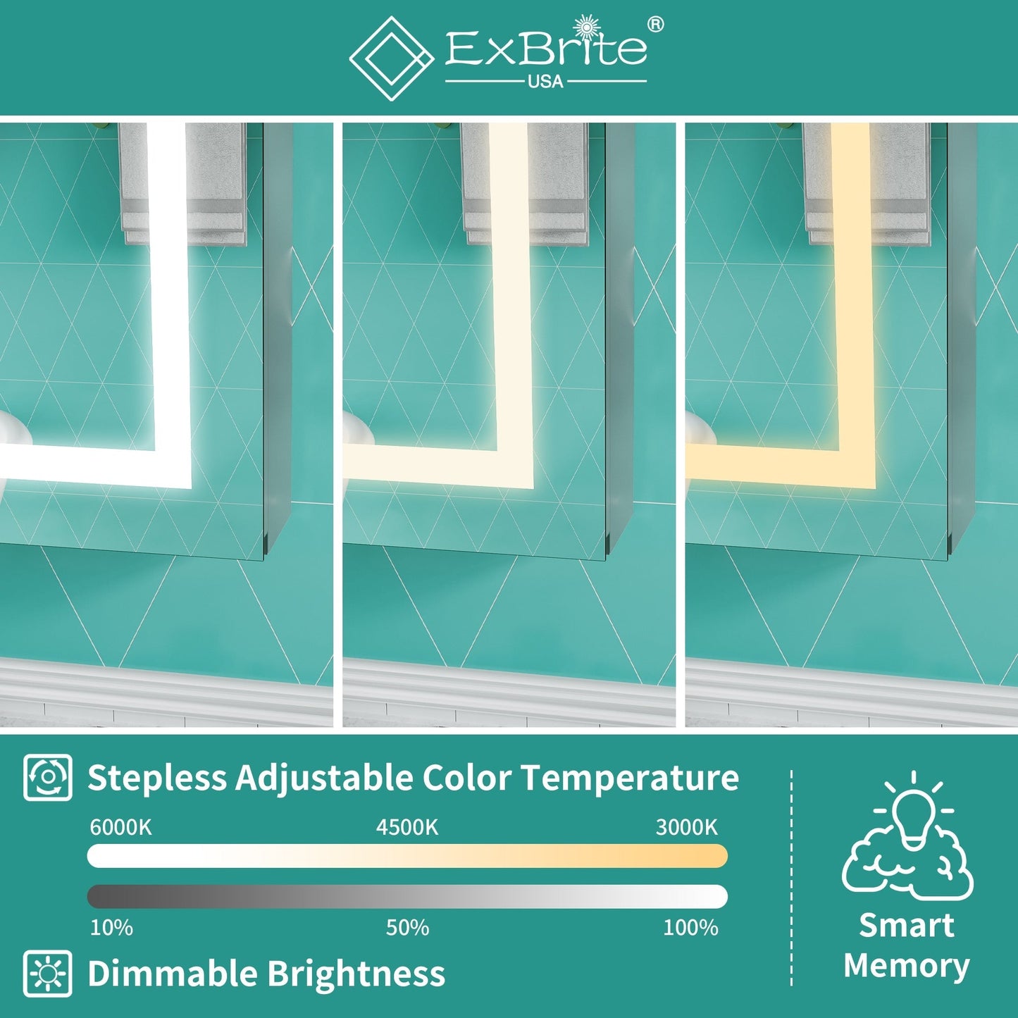 ExBrite Ethos 40-in x 32-in Lighted LED Fog Free Surface/Recessed Mount Silver Mirrored Soft Close Medicine Cabinet with Outlet
