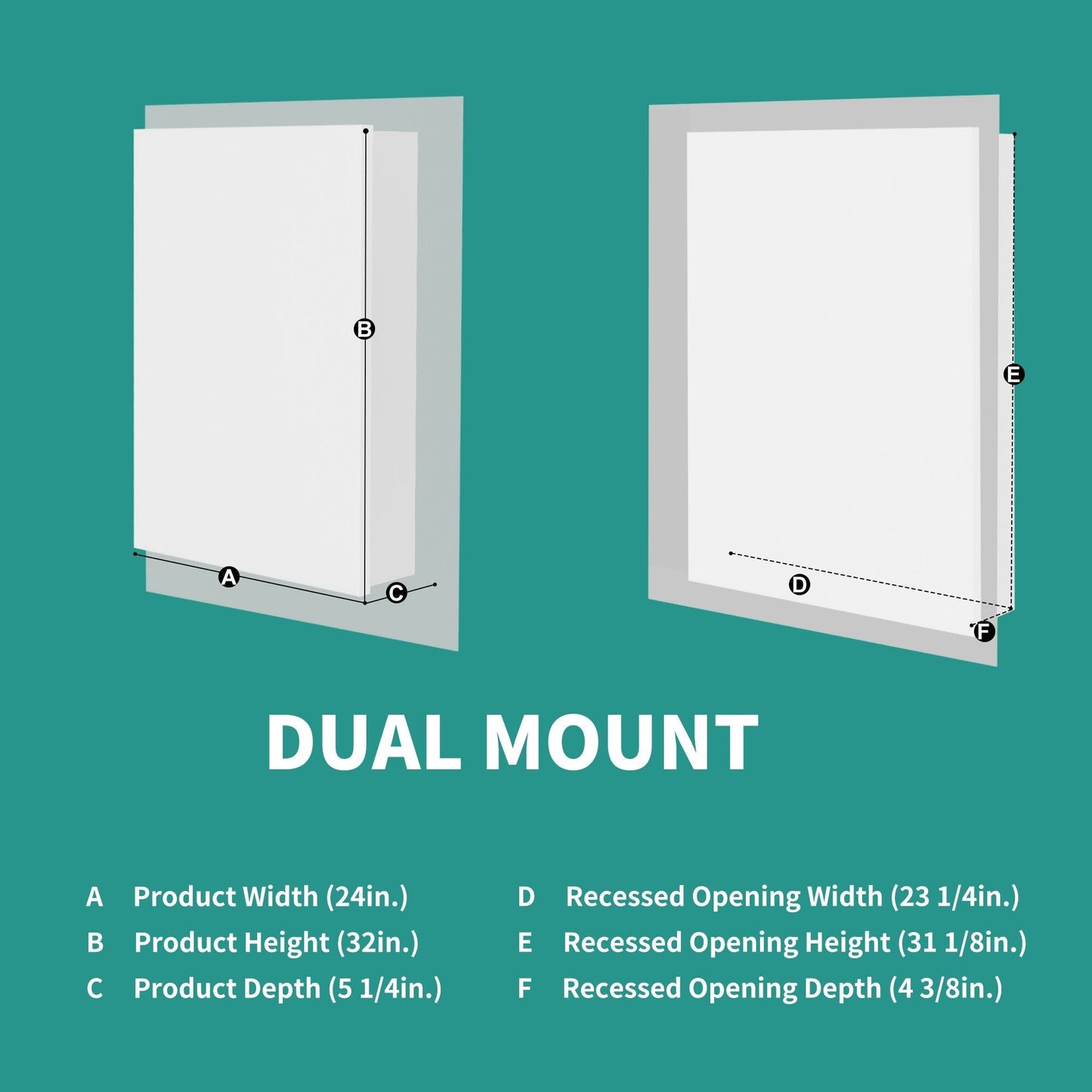 ExBrite Ethos 24-in x 32-in Lighted LED Fog Free Surface/Recessed Mount Silver Mirrored Soft Close Medicine Cabinet with Outlet