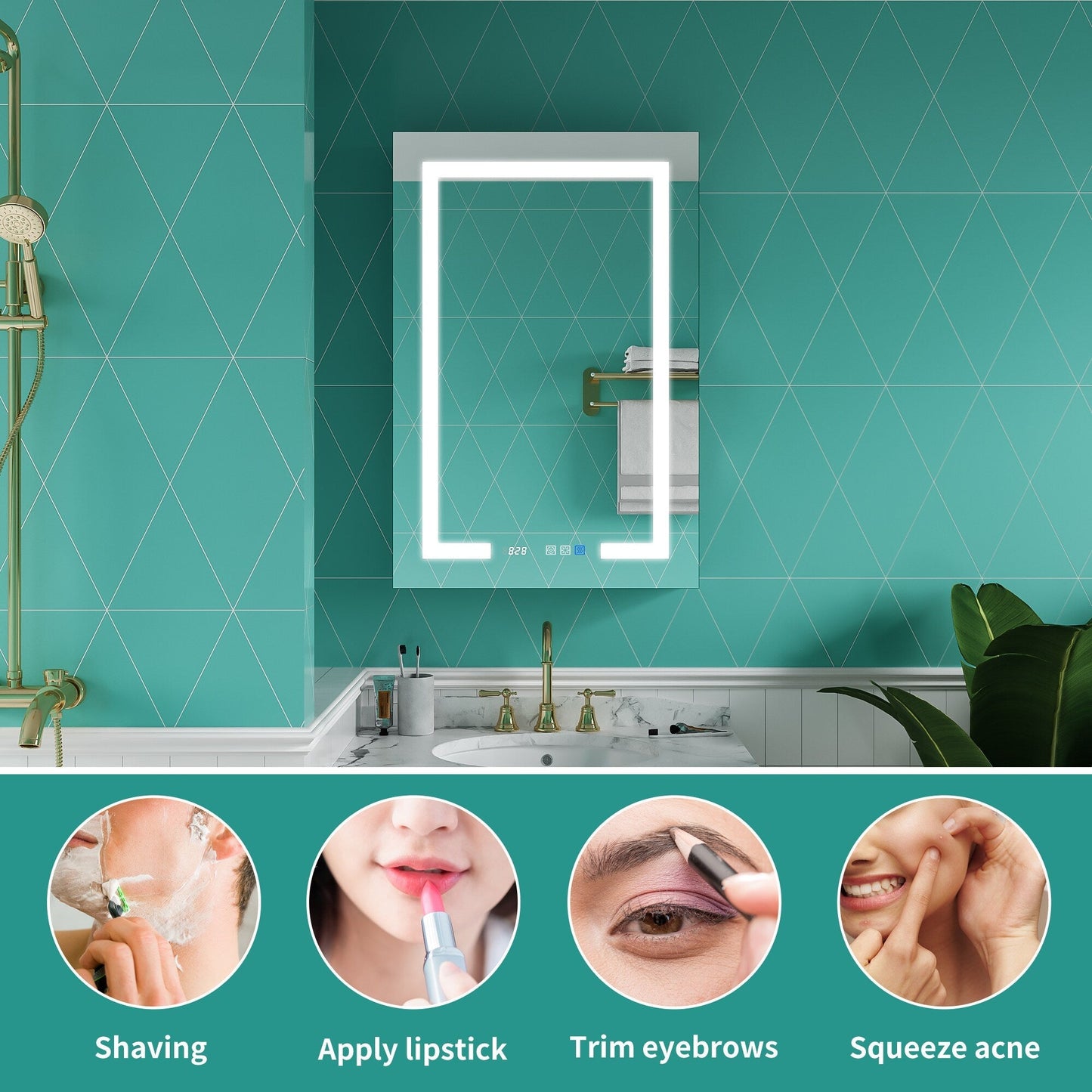 ExBrite Ethos 24-in x 36-in Lighted LED Fog Free Surface/Recessed Mount Silver Mirrored Soft Close Medicine Cabinet with Outlet
