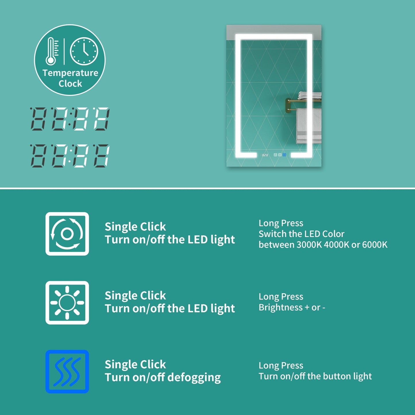 ExBrite Ethos 24-in x 36-in Lighted LED Fog Free Surface/Recessed Mount Silver Mirrored Soft Close Medicine Cabinet with Outlet