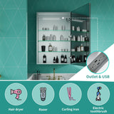 ExBrite Ethos 24-in x 36-in Lighted LED Fog Free Surface/Recessed Mount Silver Mirrored Soft Close Medicine Cabinet with Outlet
