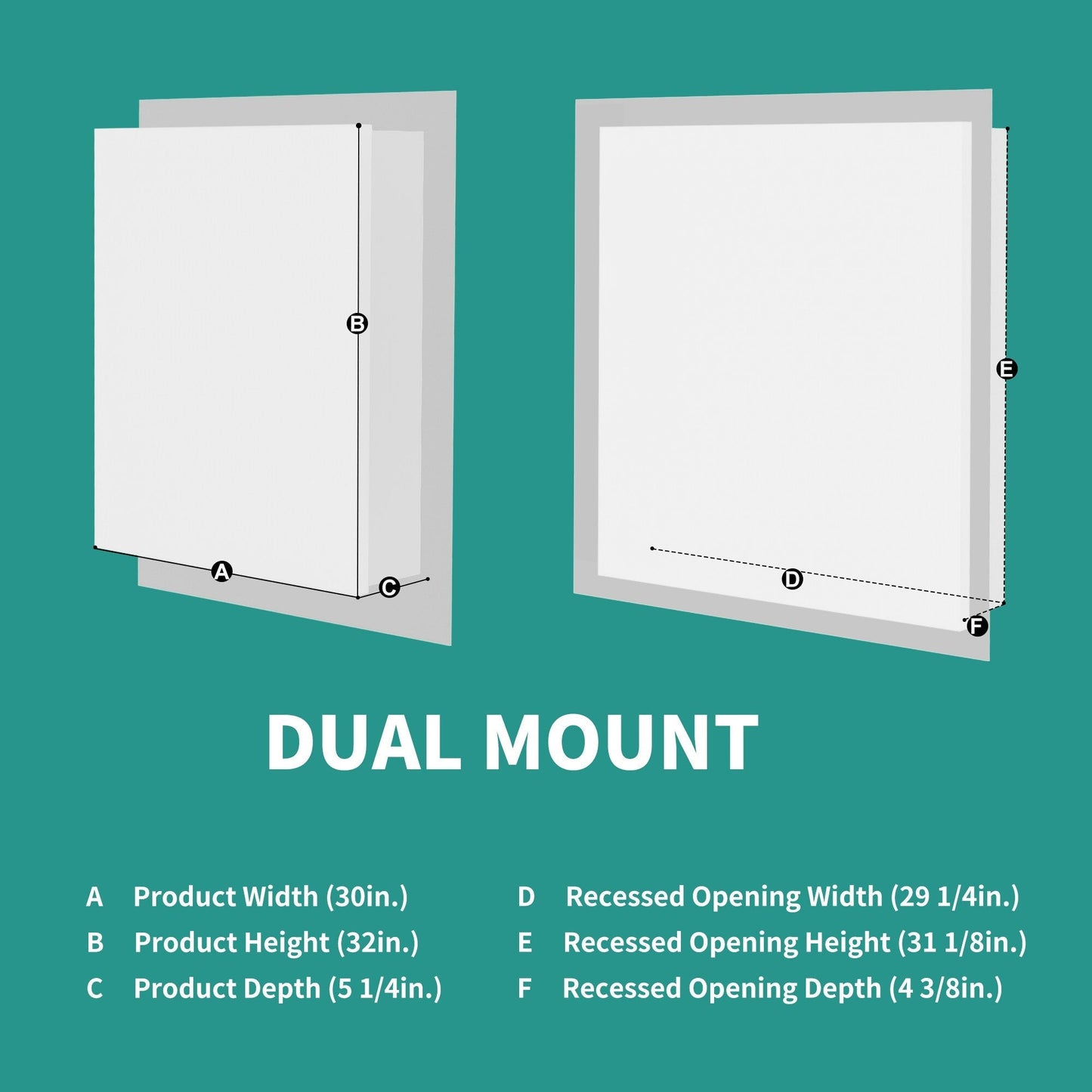 ExBrite Ethos 30-in x 32-in Lighted LED Fog Free Surface/Recessed Mount Silver Mirrored Soft Close Medicine Cabinet with Outlet