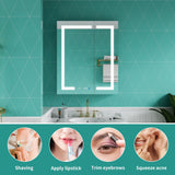 ExBrite Ethos 30-in x 36-in Lighted LED Fog Free Surface/Recessed Mount Silver Mirrored Soft Close Medicine Cabinet with Outlet