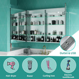 ExBrite Ethos 40-in x 32-in Lighted LED Fog Free Surface/Recessed Mount Silver Mirrored Soft Close Medicine Cabinet with Outlet