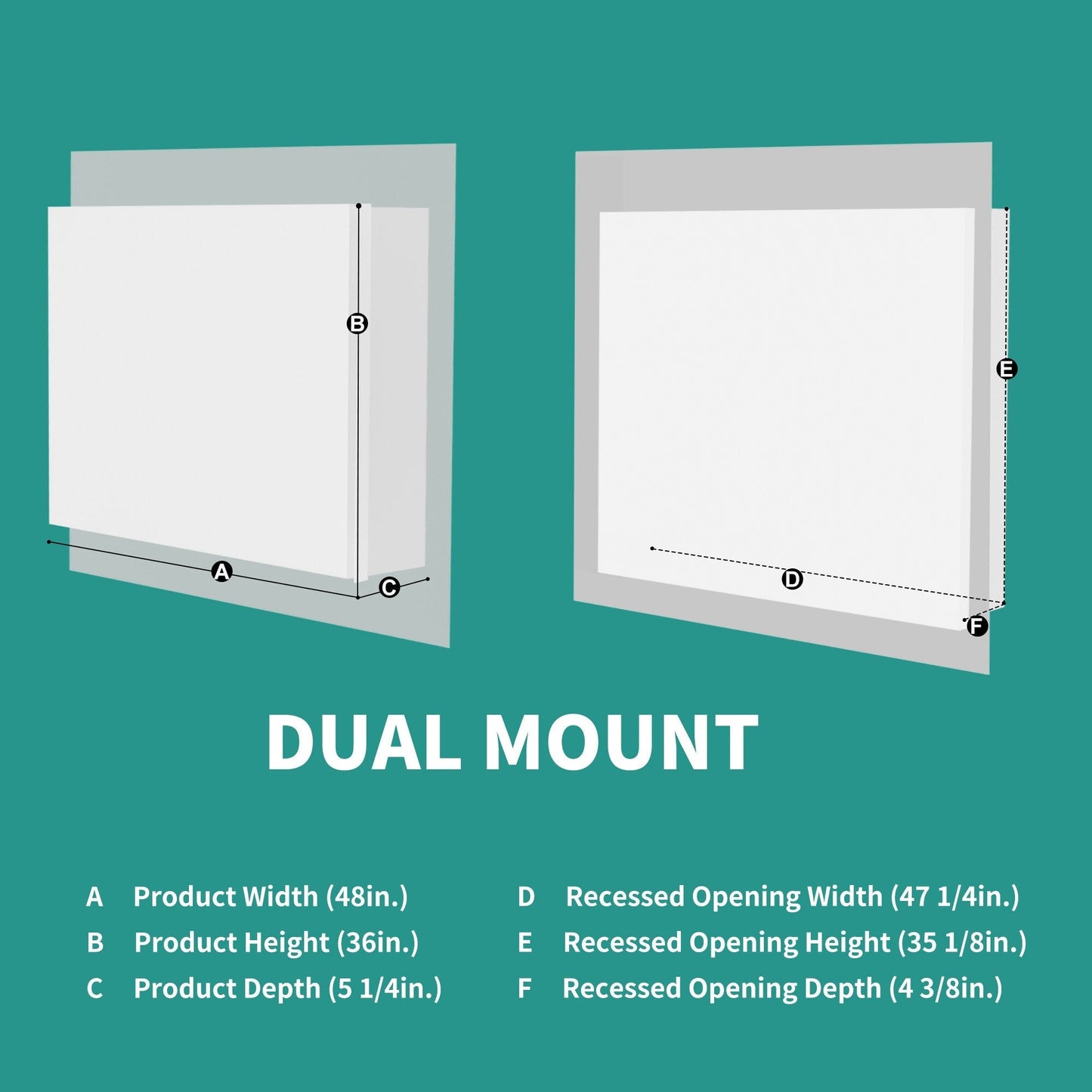 ExBrite Ethos 48-in x 36-in Lighted LED Fog Free Surface/Recessed Mount Silver Mirrored Soft Close Medicine Cabinet with Outlet