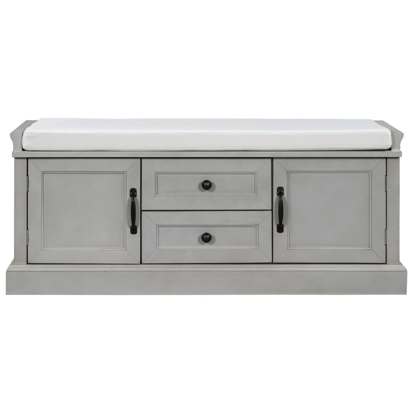 GZMR Storage Bench with 2 Drawers and 2 Cabinets Modern Gray Storage Bench with Storage 42.5-in x 15.1-in x 17.5-in