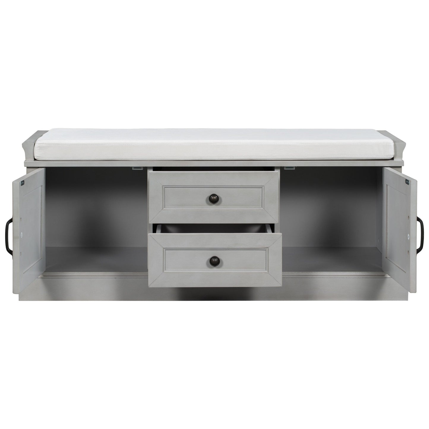 GZMR Storage Bench with 2 Drawers and 2 Cabinets Modern Gray Storage Bench with Storage 42.5-in x 15.1-in x 17.5-in