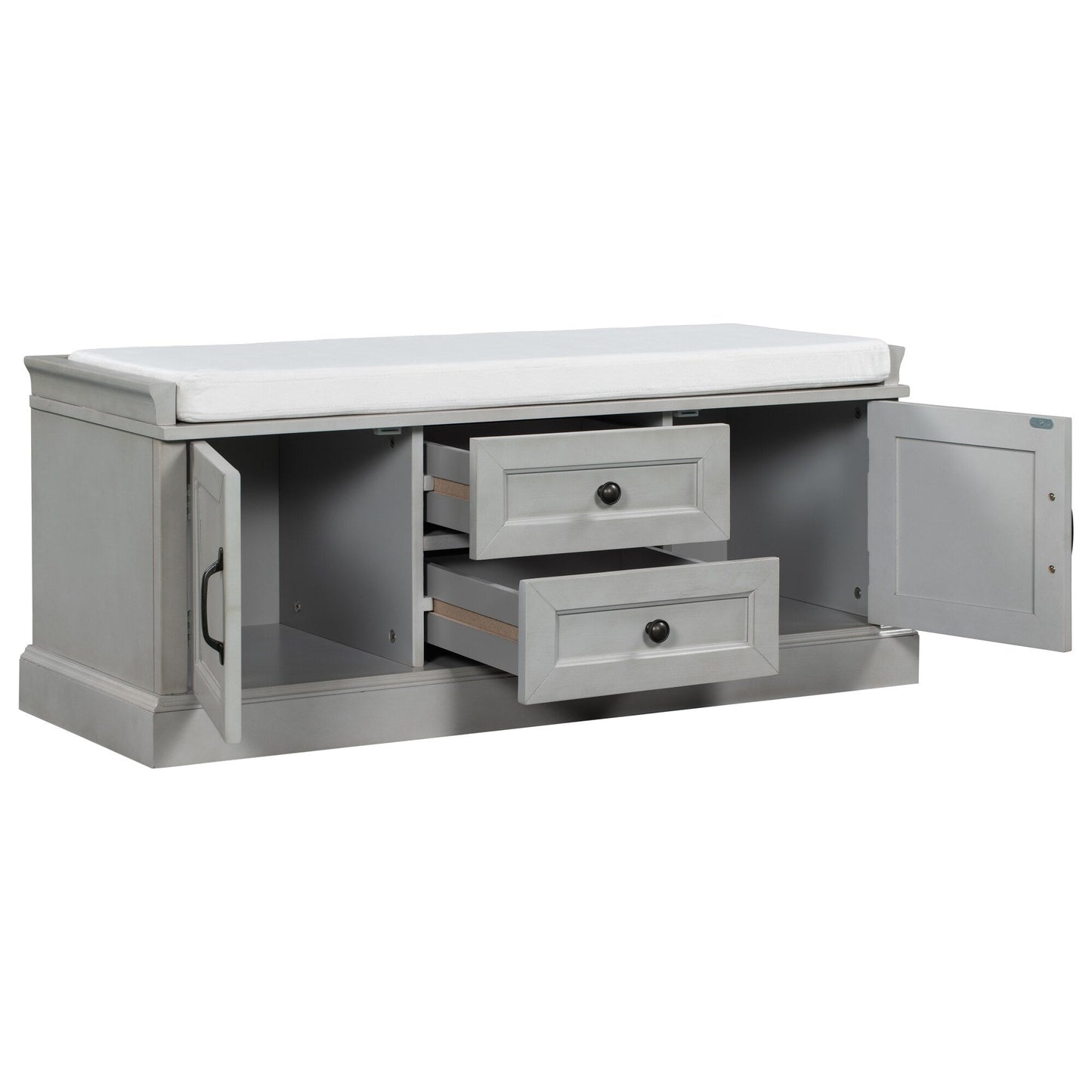 GZMR Storage Bench with 2 Drawers and 2 Cabinets Modern Gray Storage Bench with Storage 42.5-in x 15.1-in x 17.5-in