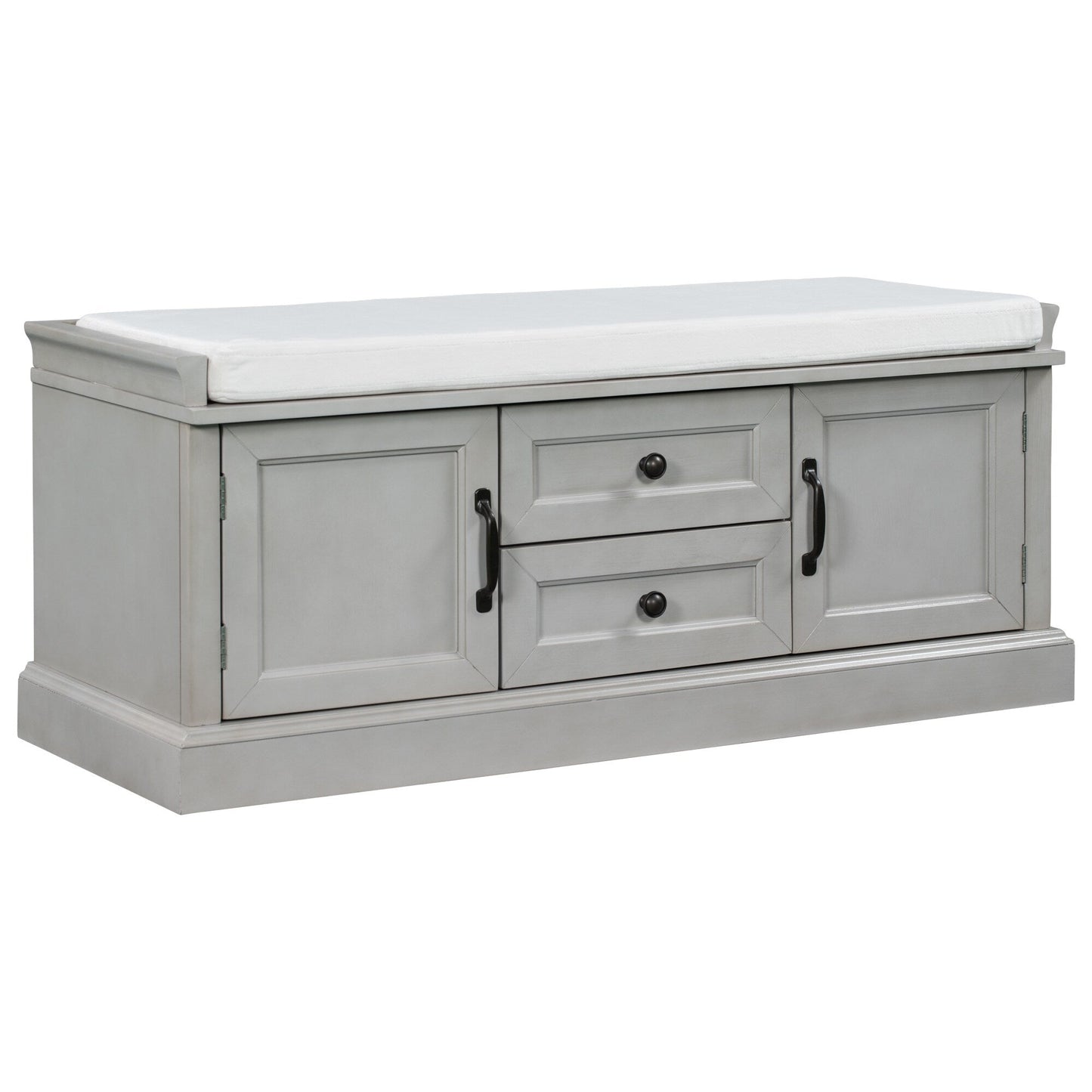 GZMR Storage Bench with 2 Drawers and 2 Cabinets Modern Gray Storage Bench with Storage 42.5-in x 15.1-in x 17.5-in