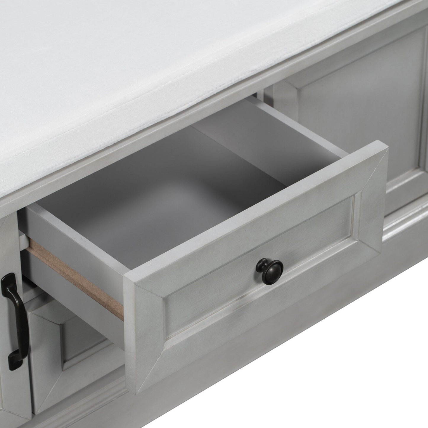 GZMR Storage Bench with 2 Drawers and 2 Cabinets Modern Gray Storage Bench with Storage 42.5-in x 15.1-in x 17.5-in