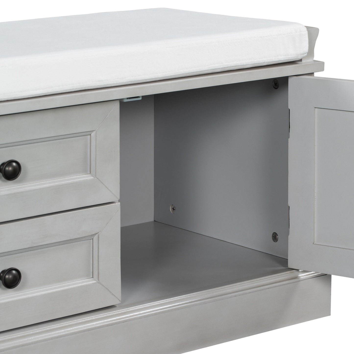 GZMR Storage Bench with 2 Drawers and 2 Cabinets Modern Gray Storage Bench with Storage 42.5-in x 15.1-in x 17.5-in