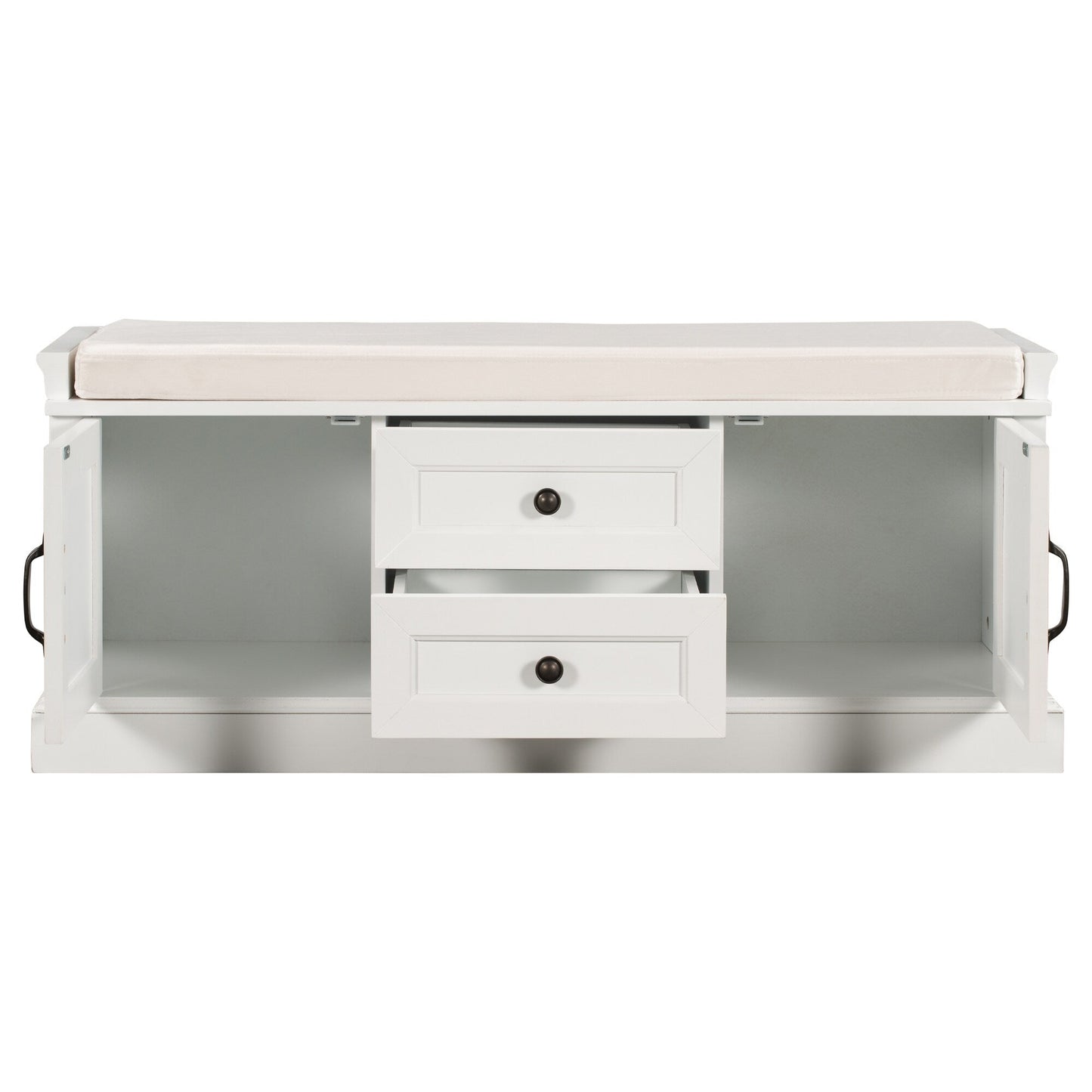 GZMR Storage Bench with 2 Drawers and 2 Cabinets Modern White Storage Bench with Storage 42.5-in x 15.1-in x 17.5-in