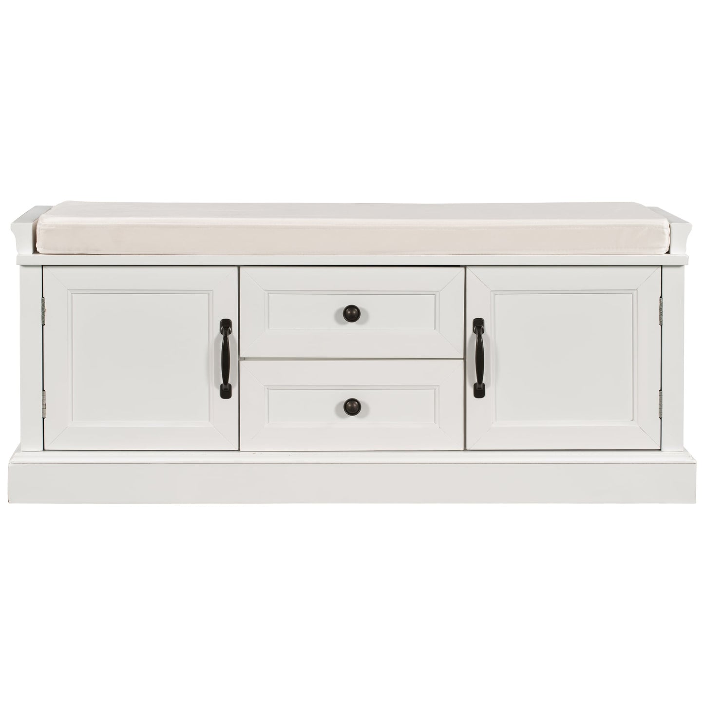 GZMR Storage Bench with 2 Drawers and 2 Cabinets Modern White Storage Bench with Storage 42.5-in x 15.1-in x 17.5-in