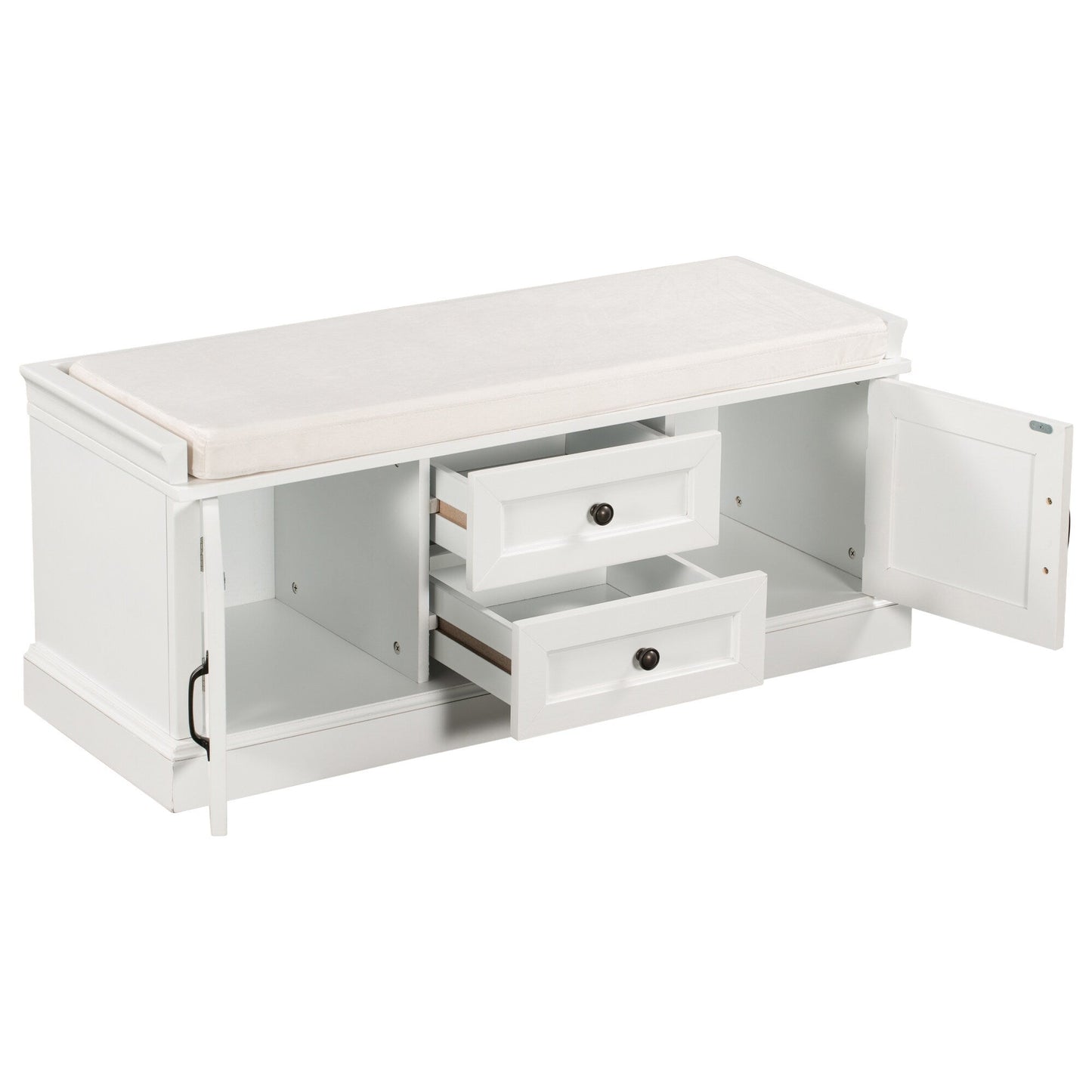 GZMR Storage Bench with 2 Drawers and 2 Cabinets Modern White Storage Bench with Storage 42.5-in x 15.1-in x 17.5-in