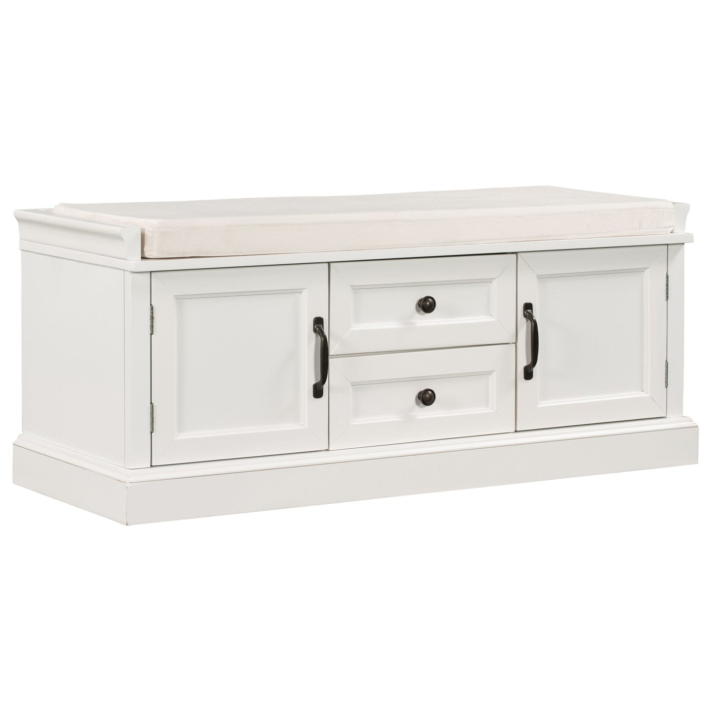 GZMR Storage Bench with 2 Drawers and 2 Cabinets Modern White Storage Bench with Storage 42.5-in x 15.1-in x 17.5-in