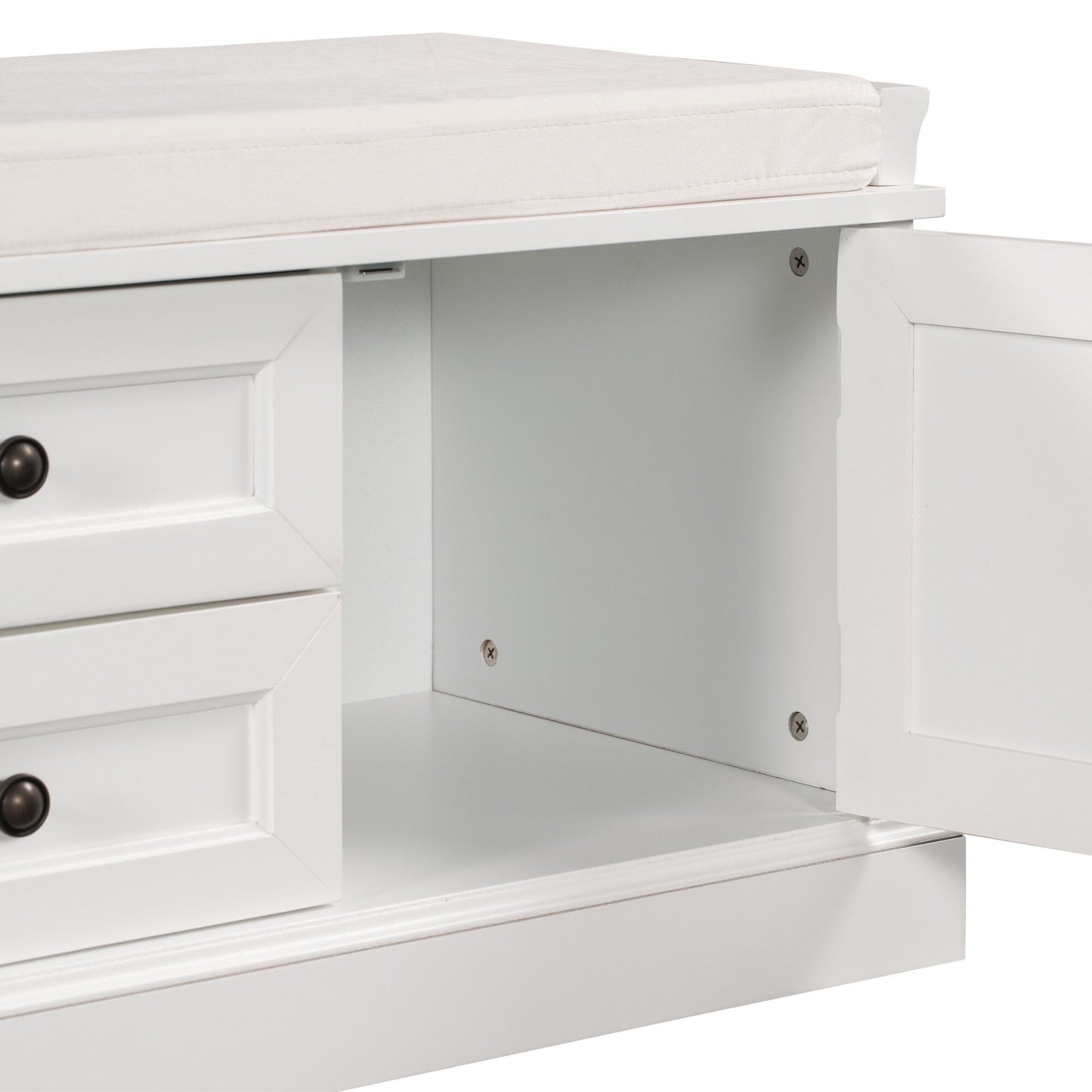 GZMR Storage Bench with 2 Drawers and 2 Cabinets Modern White Storage Bench with Storage 42.5-in x 15.1-in x 17.5-in