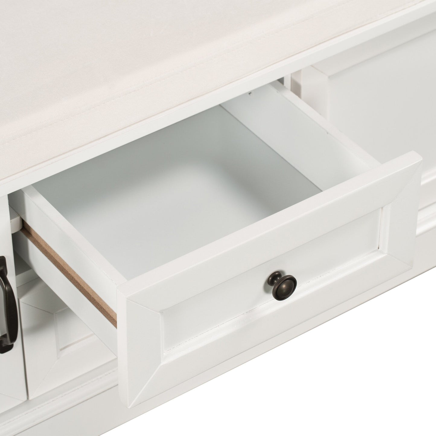 GZMR Storage Bench with 2 Drawers and 2 Cabinets Modern White Storage Bench with Storage 42.5-in x 15.1-in x 17.5-in