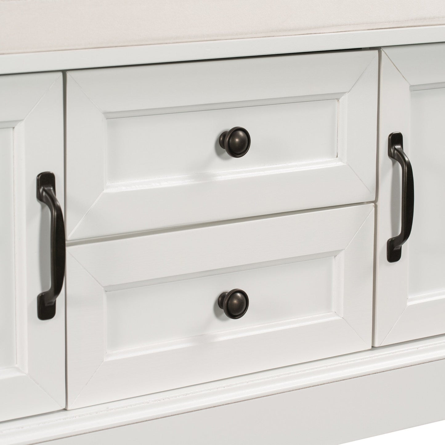 GZMR Storage Bench with 2 Drawers and 2 Cabinets Modern White Storage Bench with Storage 42.5-in x 15.1-in x 17.5-in
