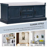 GZMR Storage Bench with 2 Drawers and 2 Cabinets Modern Navy Blue Storage Bench with Storage 42.5-in x 15.1-in x 17.5-in