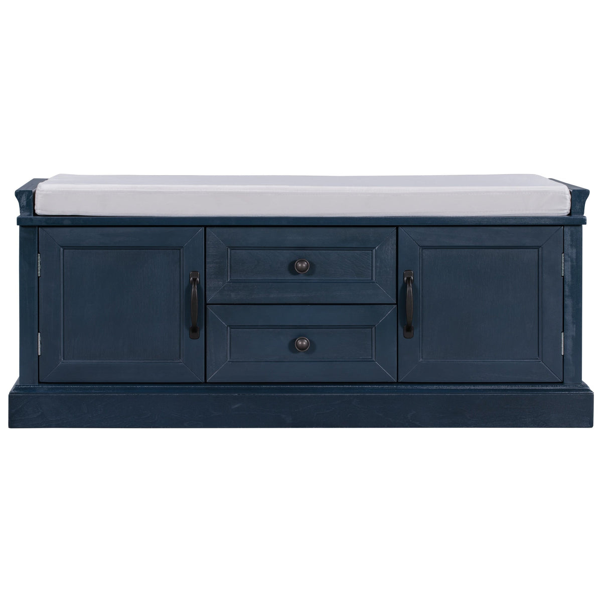 GZMR Storage Bench with 2 Drawers and 2 Cabinets Modern Navy Blue Storage Bench with Storage 42.5-in x 15.1-in x 17.5-in
