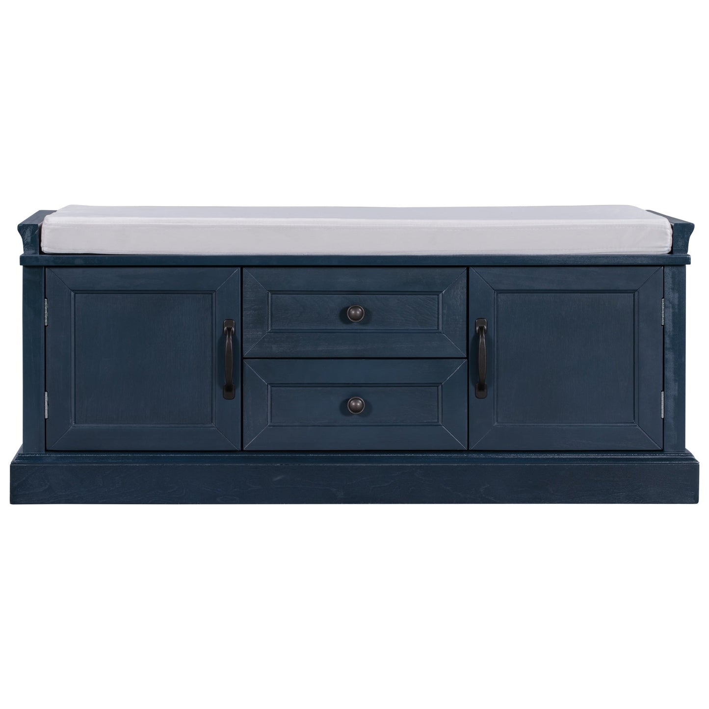 GZMR Storage Bench with 2 Drawers and 2 Cabinets Modern Navy Blue Storage Bench with Storage 42.5-in x 15.1-in x 17.5-in