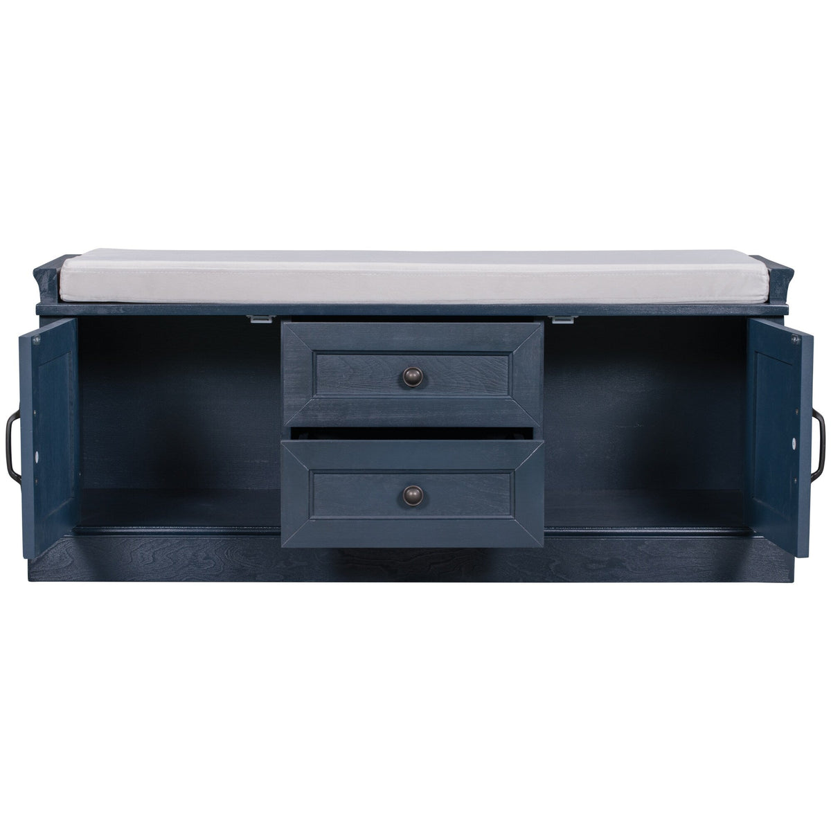 GZMR Storage Bench with 2 Drawers and 2 Cabinets Modern Navy Blue Storage Bench with Storage 42.5-in x 15.1-in x 17.5-in