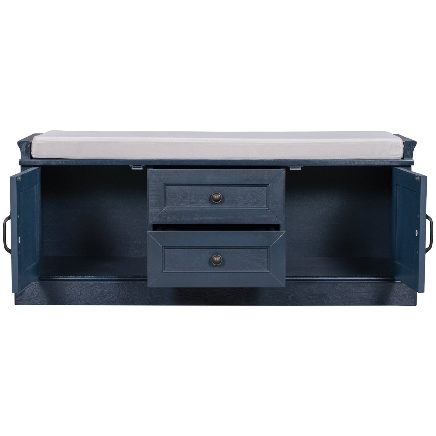 GZMR Storage Bench with 2 Drawers and 2 Cabinets Modern Navy Blue Storage Bench with Storage 42.5-in x 15.1-in x 17.5-in