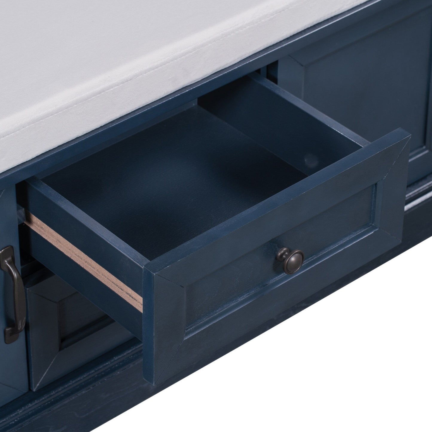 GZMR Storage Bench with 2 Drawers and 2 Cabinets Modern Navy Blue Storage Bench with Storage 42.5-in x 15.1-in x 17.5-in