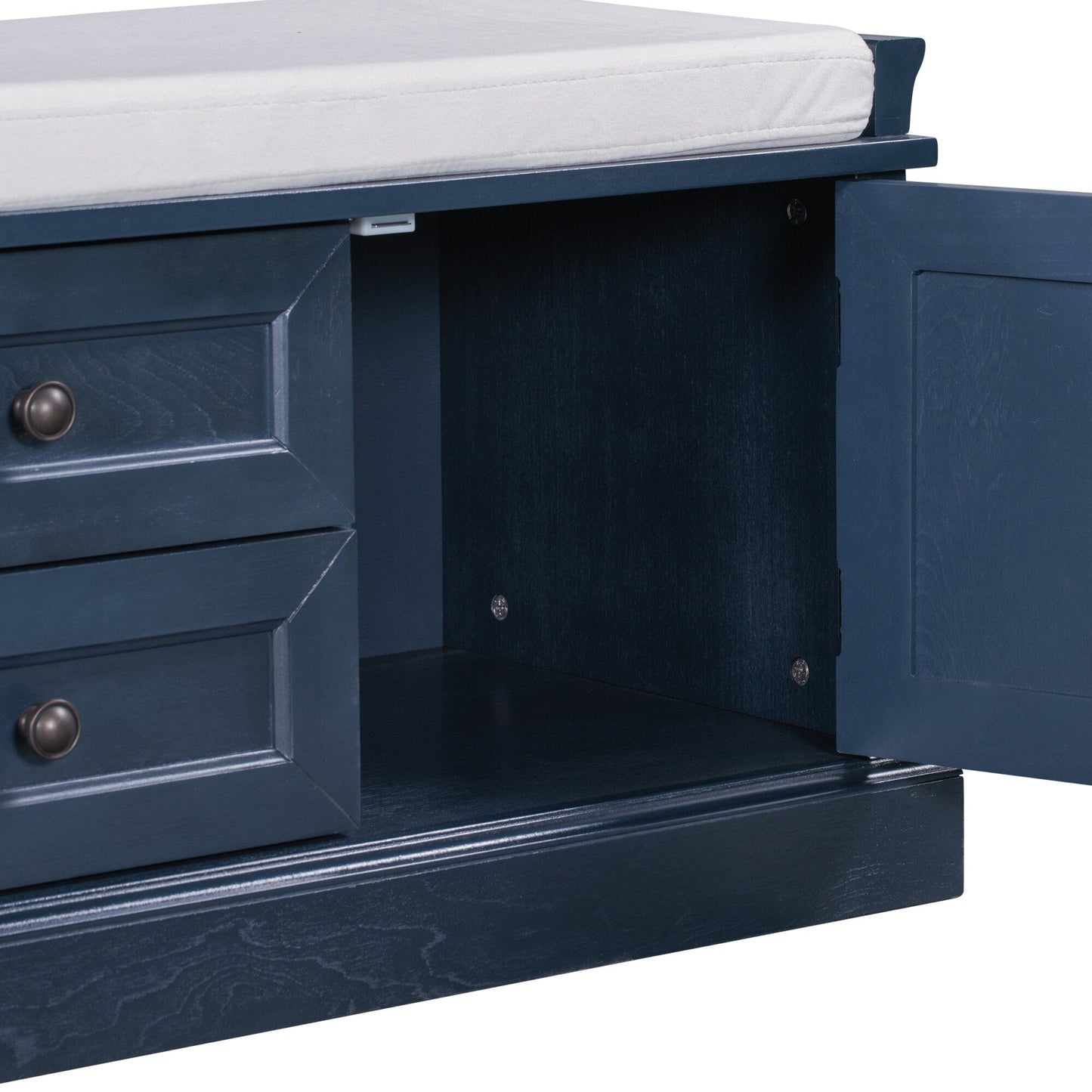 GZMR Storage Bench with 2 Drawers and 2 Cabinets Modern Navy Blue Storage Bench with Storage 42.5-in x 15.1-in x 17.5-in