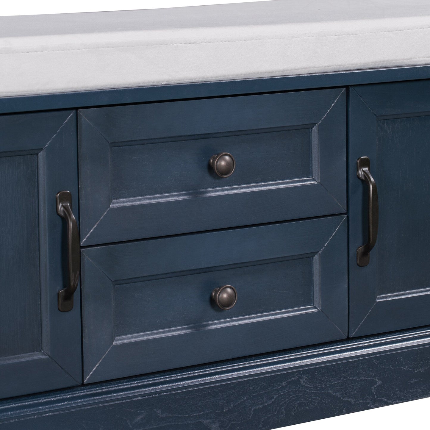 GZMR Storage Bench with 2 Drawers and 2 Cabinets Modern Navy Blue Storage Bench with Storage 42.5-in x 15.1-in x 17.5-in