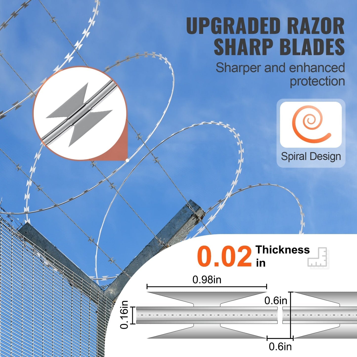 VEVOR 3-Roll Razor Wires x 1-1/2-in W Gray/Silver Galvanized Steel Round Yard Fence Rail