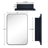TEHOME 16-in x 24-in Recessed Mount Matte Black Mirrored Medicine Cabinet
