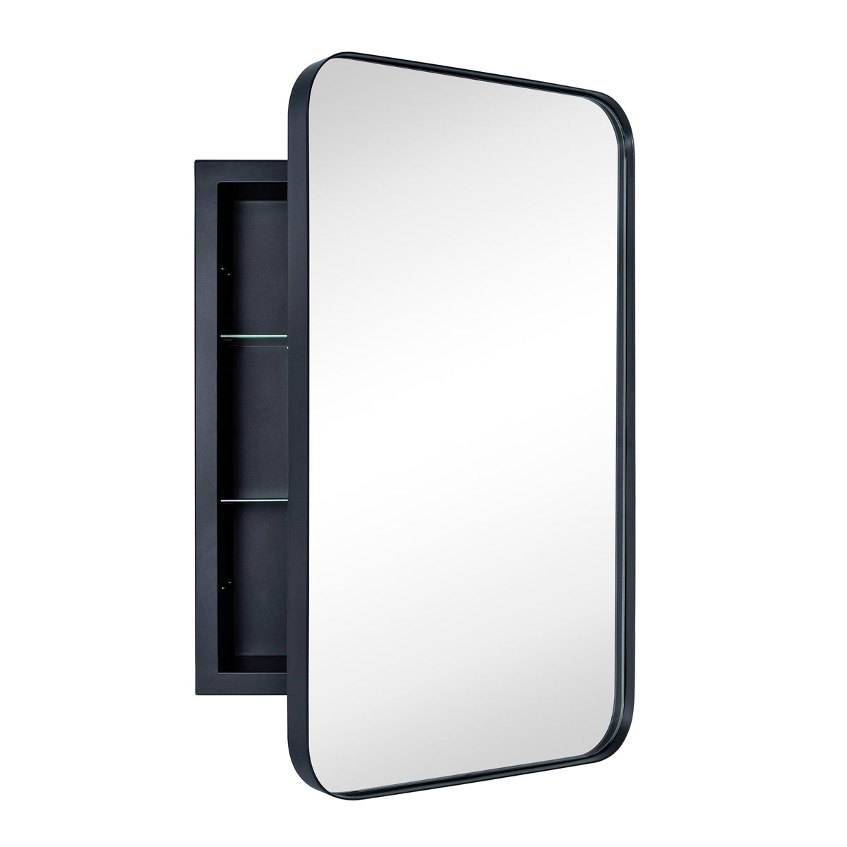 TEHOME 16-in x 24-in Recessed Mount Matte Black Mirrored Medicine Cabinet