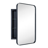 TEHOME 16-in x 24-in Recessed Mount Matte Black Mirrored Medicine Cabinet