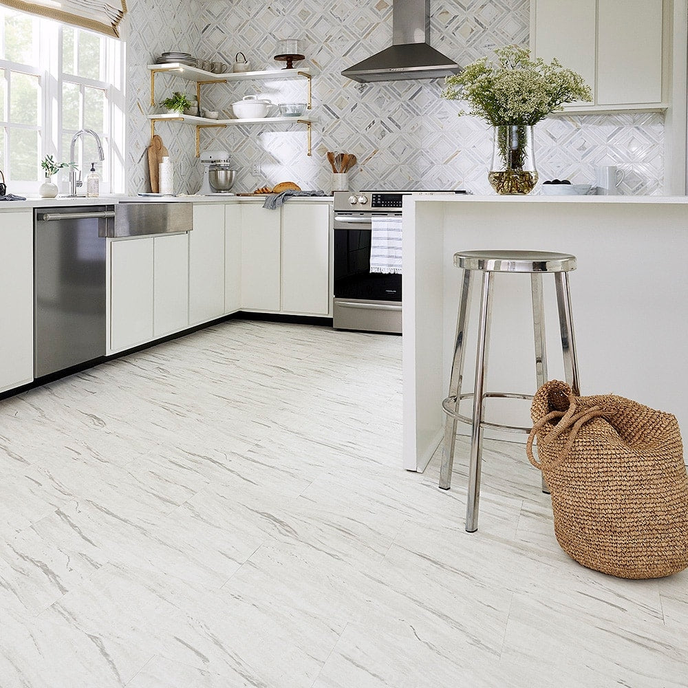 STAINMASTER (Sample) Tuscana Marble Waterproof Marble-Look Interlocking Vinyl Tile, 11.94-in x 8-in, 12-mil Wear Layer